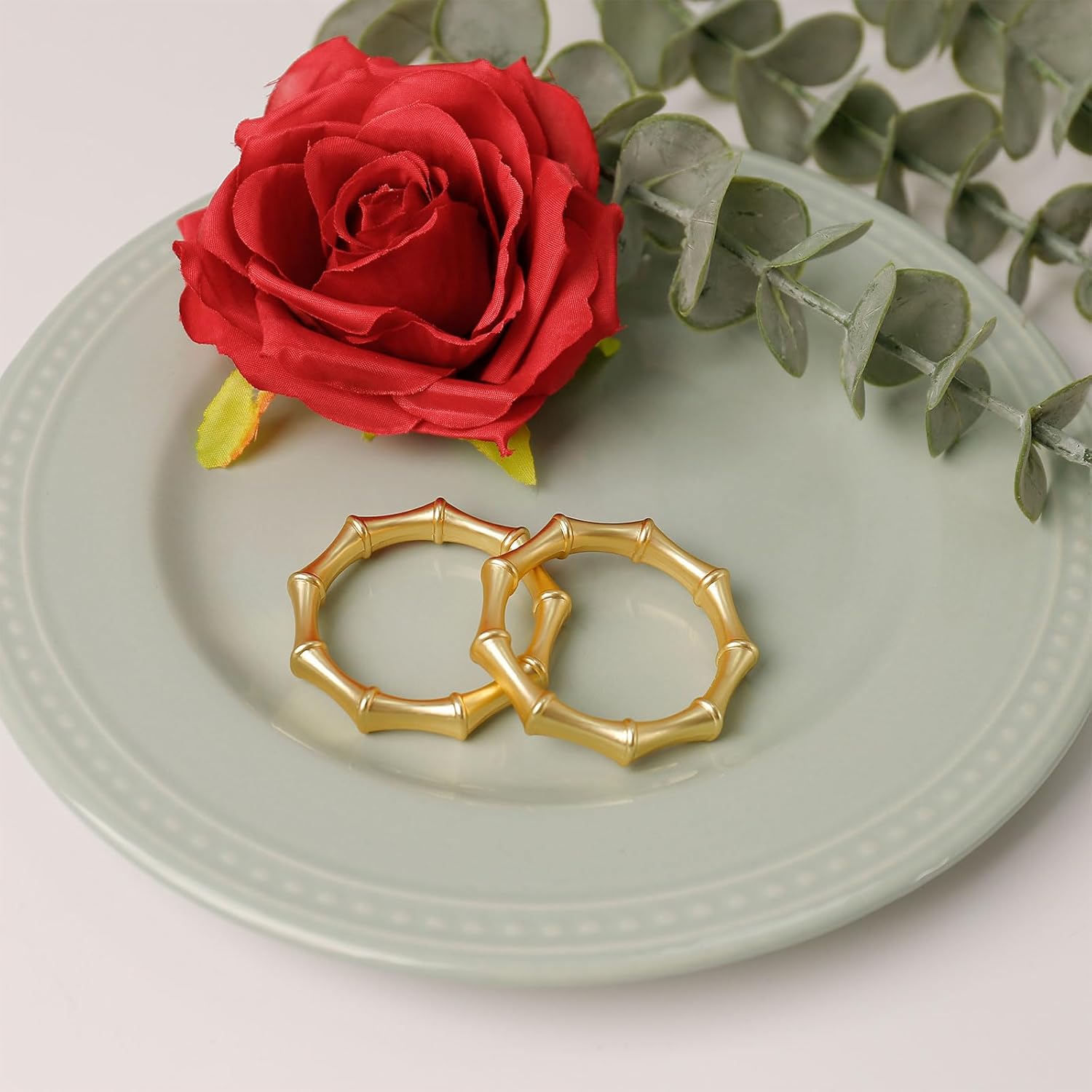 Gold Metal Bamboo Napkin Rings Set of 12-Inspired Gold Napkin Rings - Enhance Your Table Decor for Weddings, Family Dinners, Parties, Christmas, Thanksgiving, and Birthdays