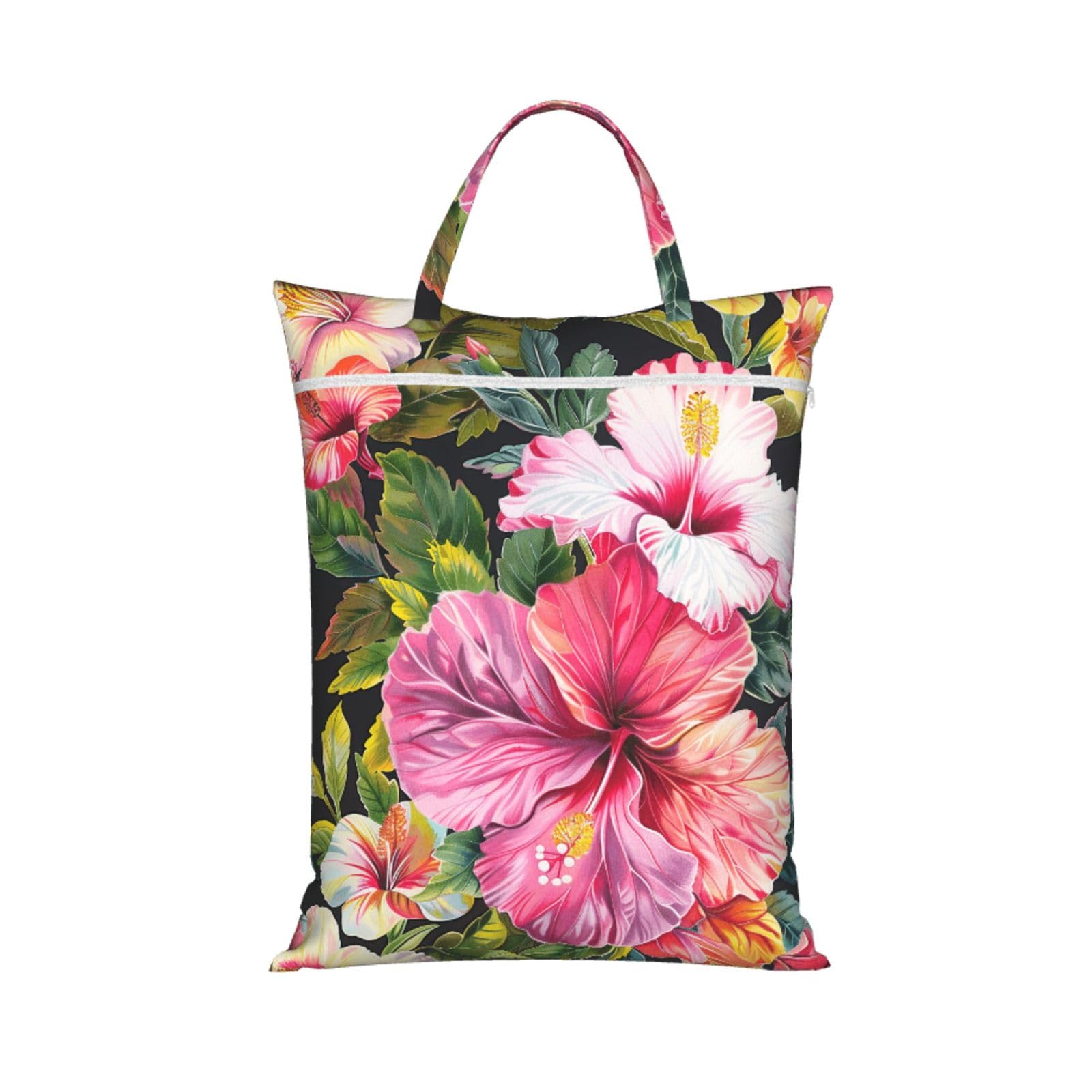 Large Travel Laundry Bags,Hibiscus Flowers print Print with Handle Foldable Laundry Bag for Holidays Gym Swimming and Family Trips, 1Pcs