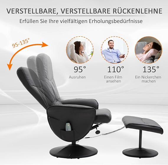 HOMCOM Recliner Chair with Stool Massage Function Remote Control Black