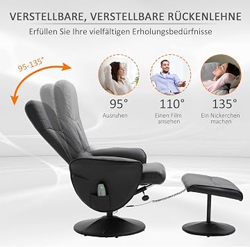 HOMCOM Recliner Chair with Stool Massage Function Remote Control Black