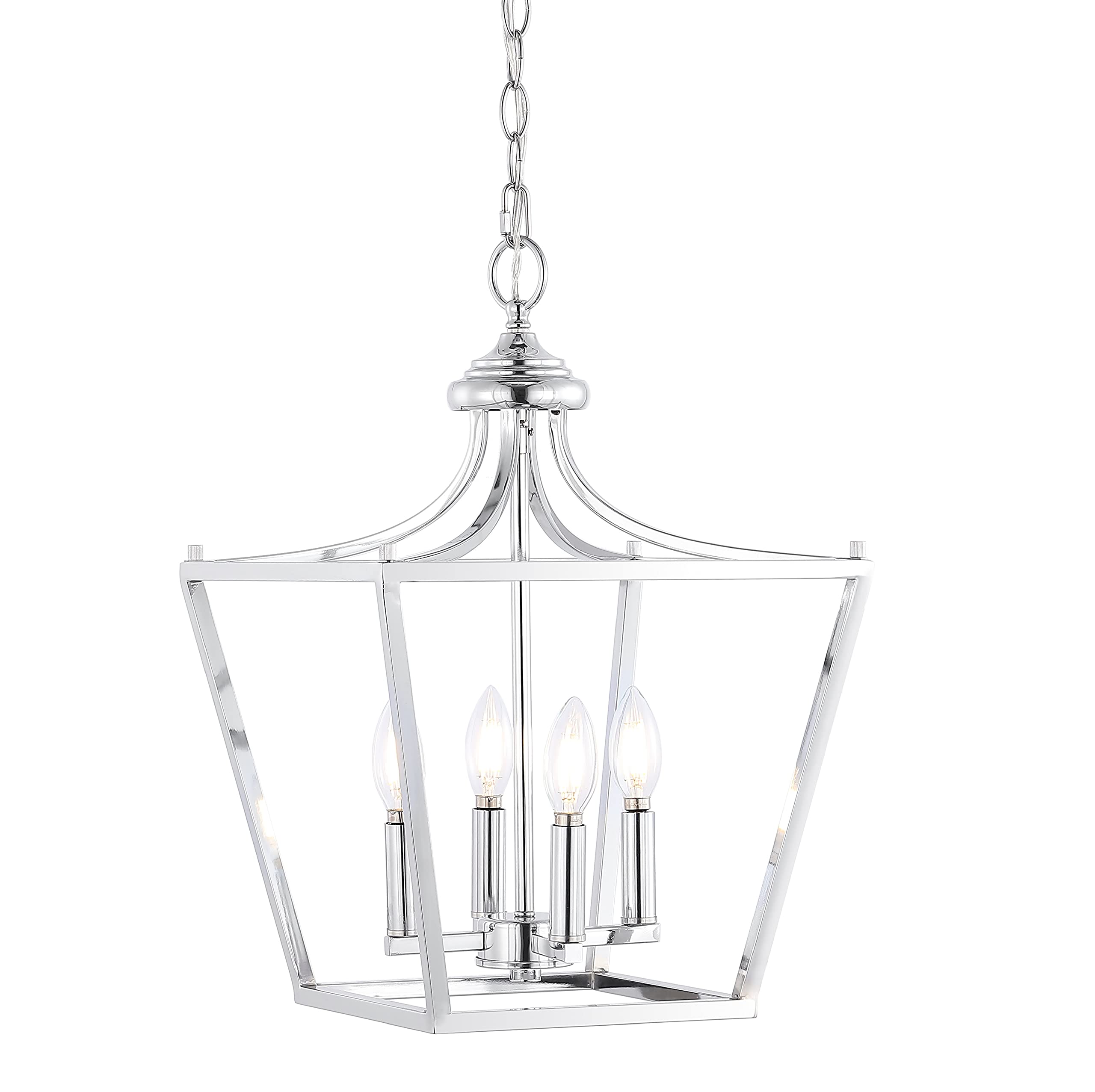 JONATHAN Y JYL7561B Camden 13" 4-Light Iron Classic Midcentury Pendant Lantern Rustic Transitional Dining Room Living Room Kitchen Foyer Bedroom Hallway, Chrome