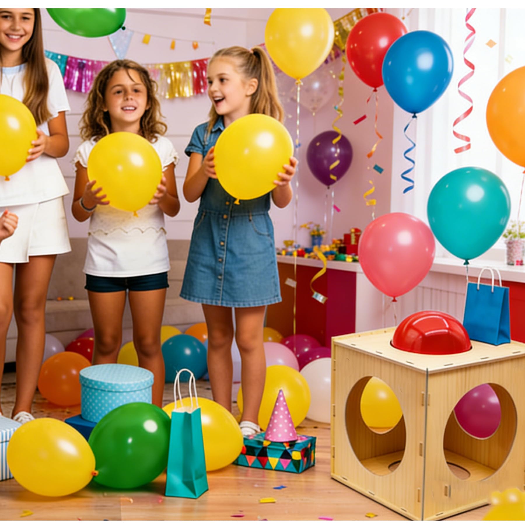 Scatola di misurazione per palloncini pieghevole in legno, strumento di misurazione per palloncini a 9 fori, per decorazioni di palloncini, kit per arco di palloncini (5-25 cm)