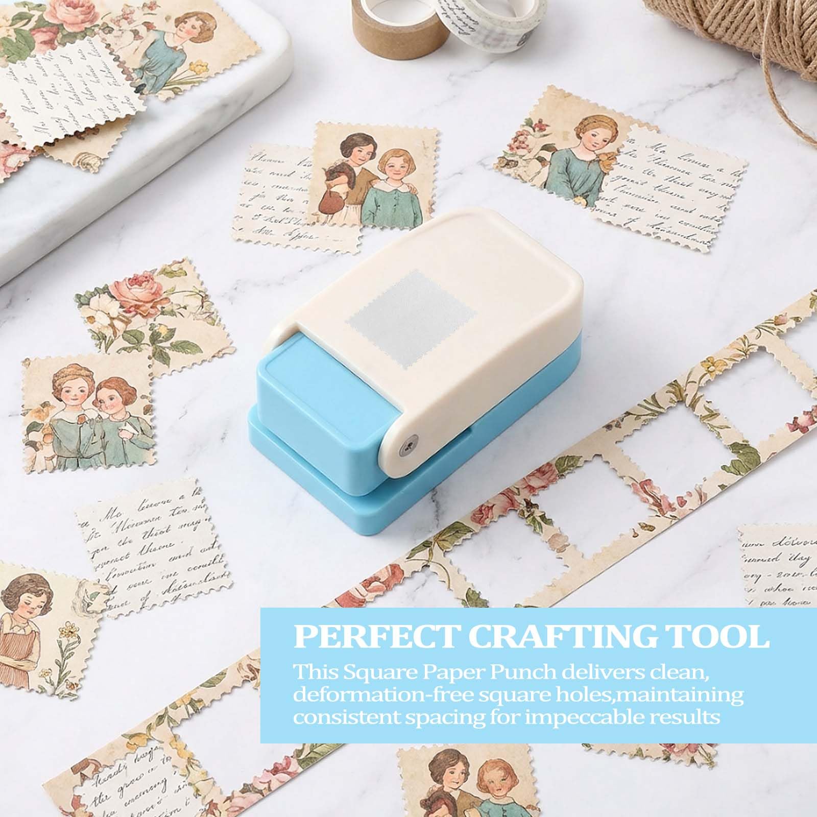 Wycinarka z motywem do znaczków, kwadratowy dziurkacz do papieru, design dźwigniowy zapewnia czyste ząbkowanie, motyw 2,5 x 2 cm, do kart, etykiet, scrapbookingu i journalingu
