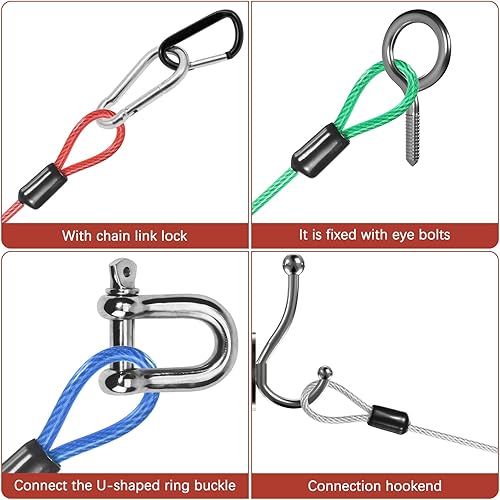 Miniatura 5 de Cable de seguridad con ganchos y bucles 2 piezas  Cerradura de equipaje de acero inoxidable de 3.28 pies  129.1 pulgadas, cable de seguridad para