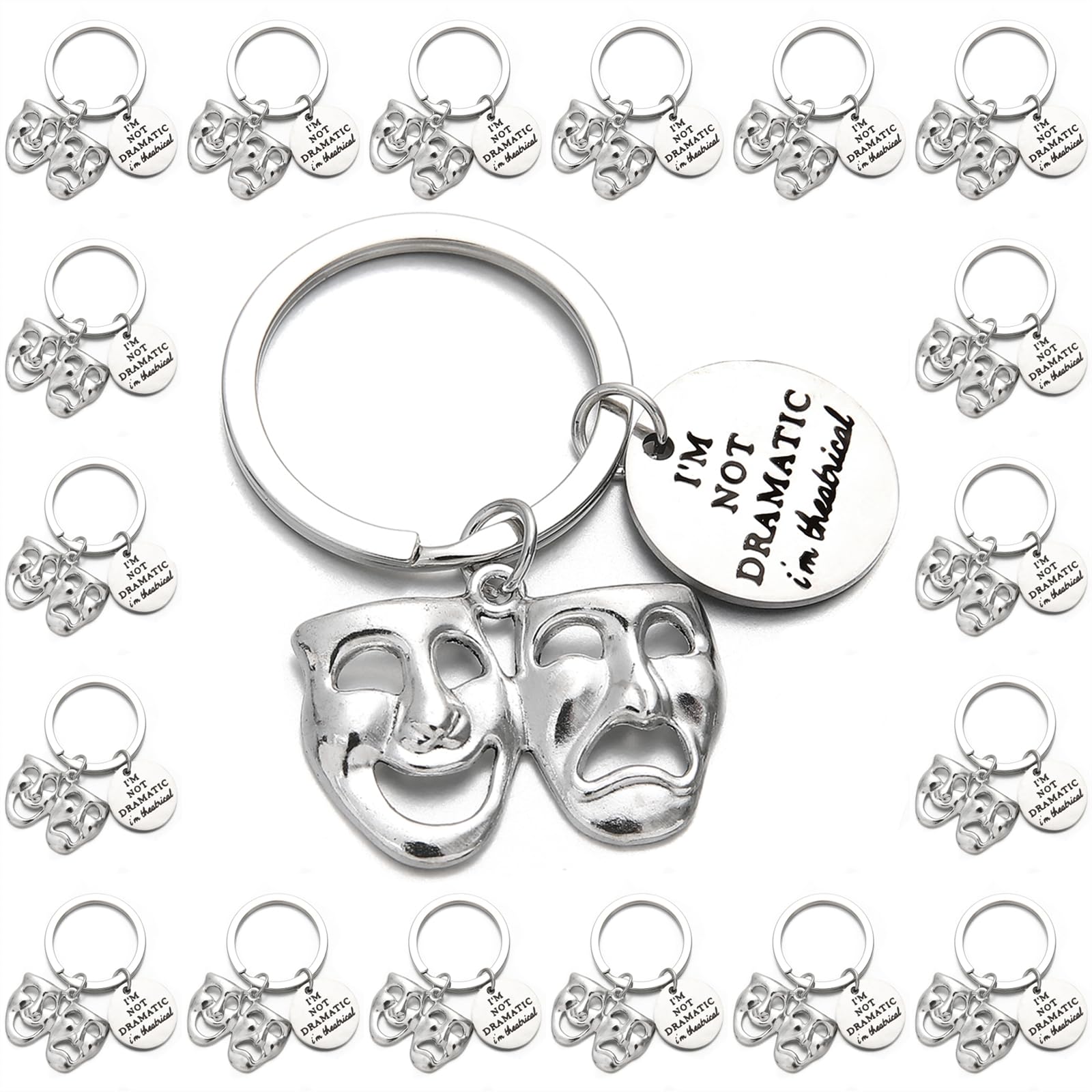 Phaeton Women's Silver 20Pcs Theatre Keychain Drama Mask Gift Comedy Tragedy Mask Theatre Actor Actress Broadway Musical Drama Keychain I'm Not Dramatic I'm Theatrical For Performer Gift Musical Lovers Gifts,