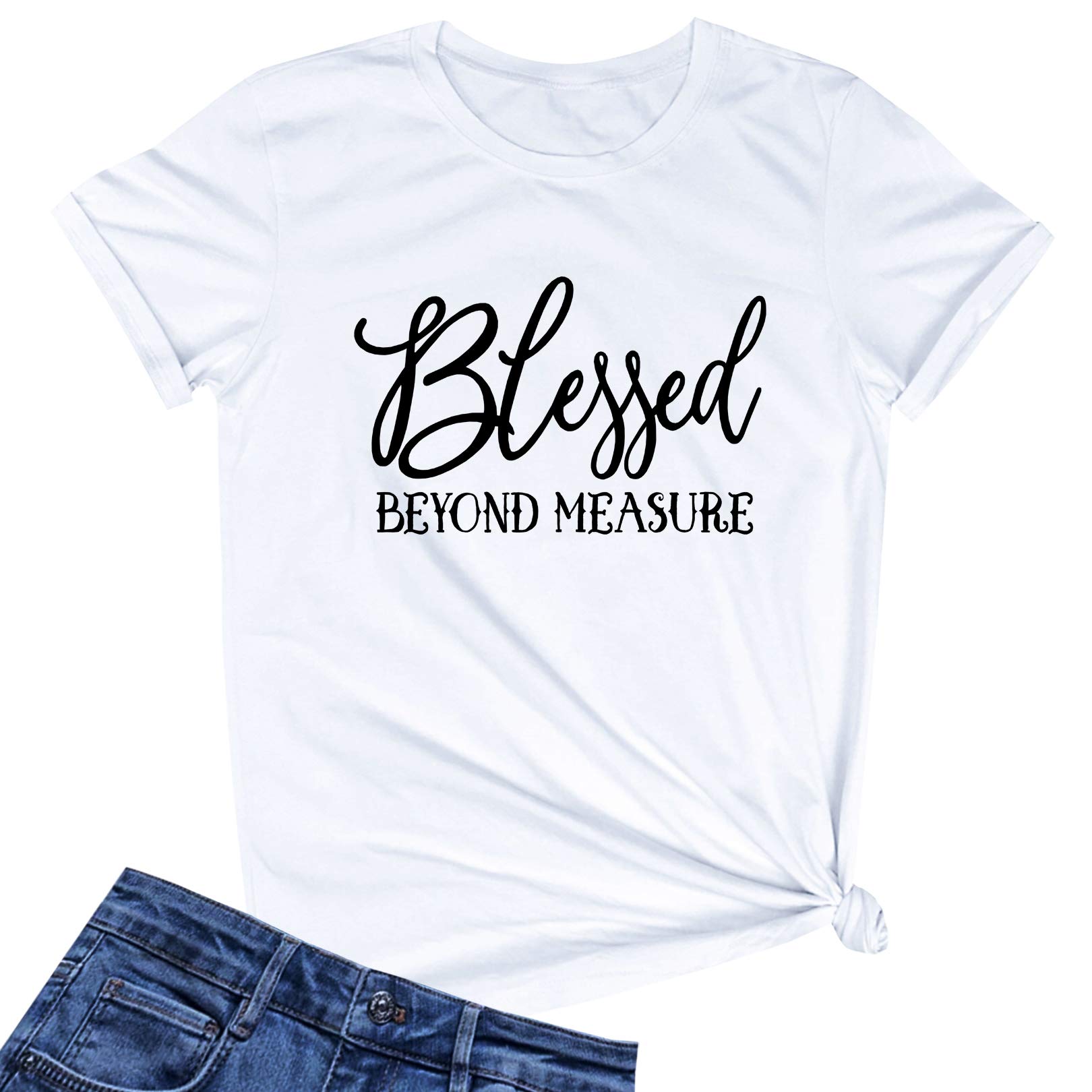 LOOKFACE Women Blessed Beyond Measure Graphic Funny Cute T-shirt (Pomysły na prezent)