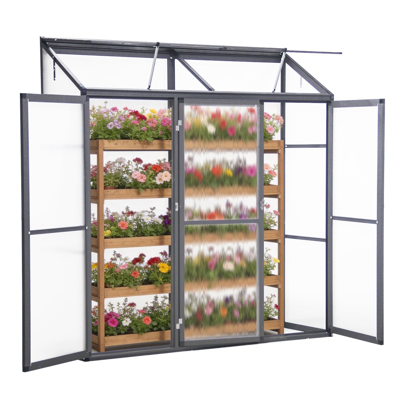 Anlehngewächshaus Aluminium Beistell-Gewächshaus (Grau) – 180x55x190cm, 3 Türen & 2 Oberlicht, geeignet für Zitronenbaum-Töpfe, Chrysanthemen & weitere Pflanzen, Greenhouse
