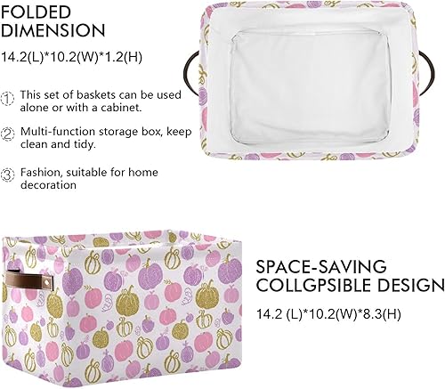 Miniatura 10 de Cesta de almacenamiento de tela morada con texto en inglés Happy Halloween, diseño de calabaza, calavera, fantasma, murciélago, truco o trato, cajas