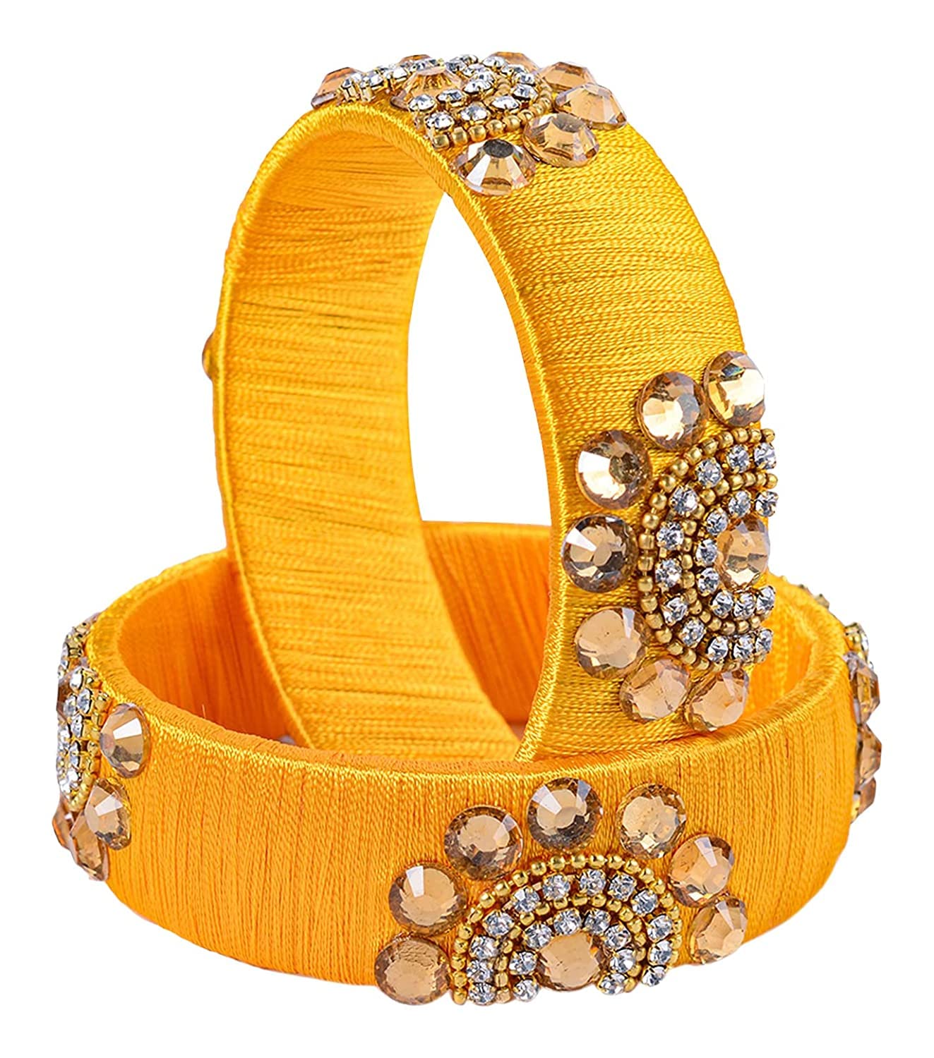 IJYA Sihan Handicrafts Mirror or Ziron Work Silk Thread Bangle Kada For Women Girls 2 PC Set Wedding & Festive Occasion Yellow Color (2.8) (B09MPK2HL5) Amazon Price History, Amazon Price Tracker