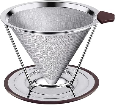 Pour Over Coffee Dripper, Reusable Coffee Filter Durable Stainless Steel Holder Mesh Funnel Baskets Coffee Filter
