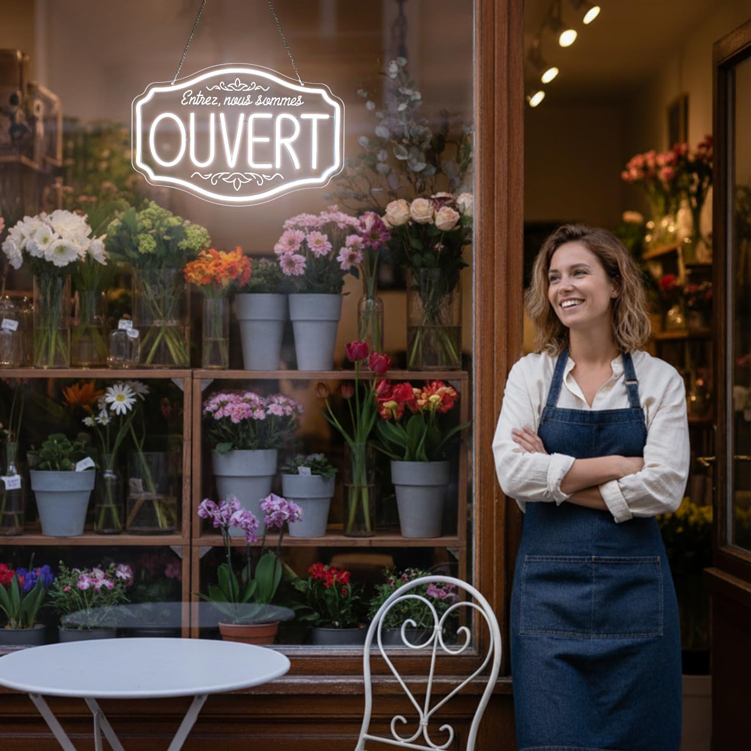 OUVERT Neon Schild, Nous sommes ouverts LED Schild für Geschäfte, weiße LED Neonleuchte für Bars, Restaurants, Supermärkte, Cafés, USB Neon Hängeschild Geöffnet für Tür und Fenster