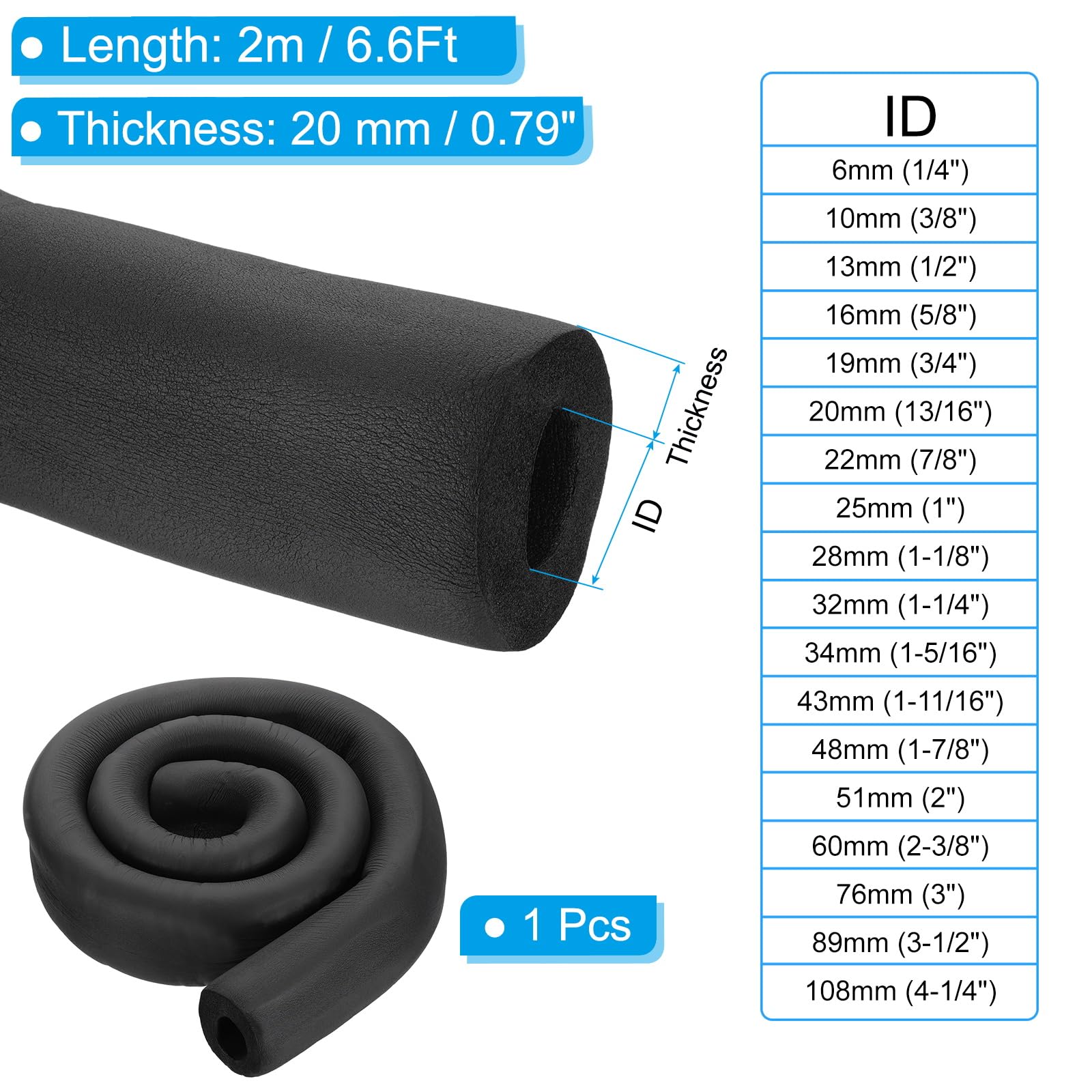 PATIKIL 1-5/16"(34mm) ID x 6.6Ft Pipe Insulation Foam Tubes - Image 2