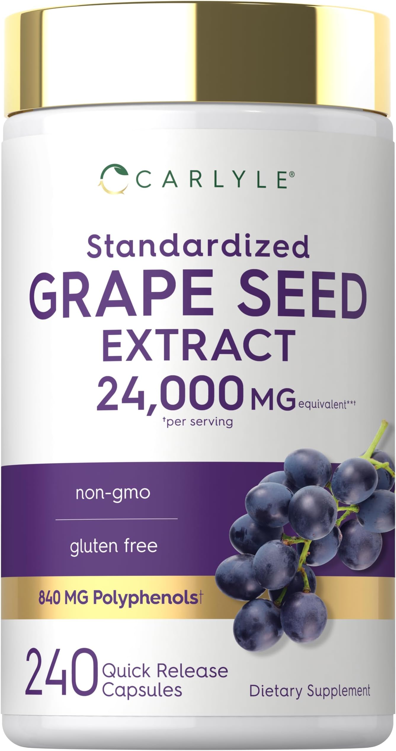Grape Seed Extract Supplement | 240 Capsules | Maximum Strength Standardized Formula | Non-GMO & Gluten Free