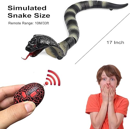Miniatura 5 de Rely2016 Serpiente de control remoto recargable de simulación RC de serpiente de 17 pulgadas de largo juguete de travesuras aterradoras para niños y