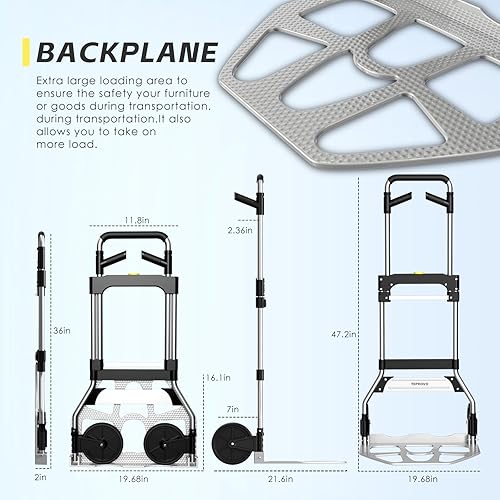 Miniatura 3 de Carrito de mano plegable con capacidad de 340 libras, con mango telescópico y ruedas de goma de 7 pulgadas para moverse, compras, viajes, uso en la