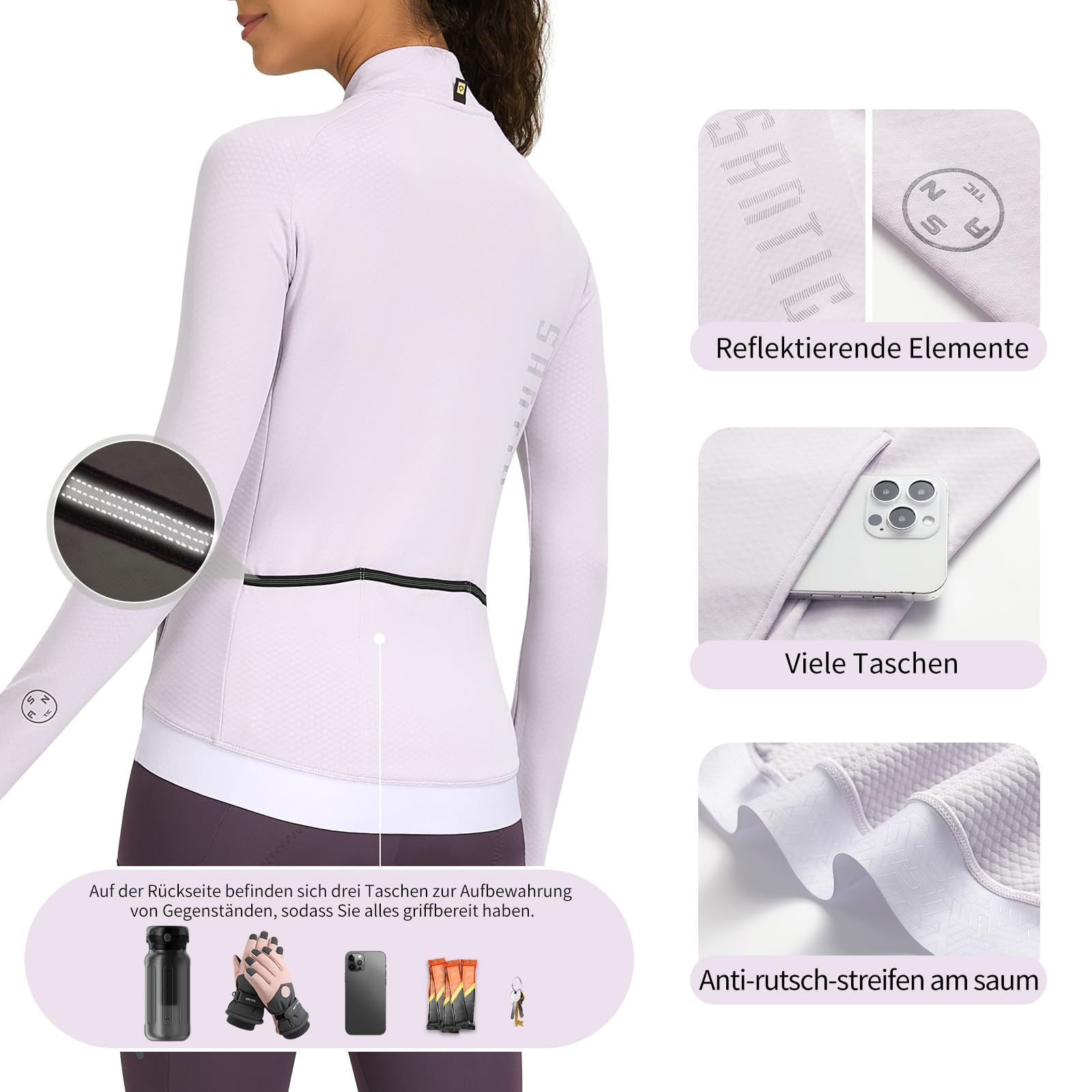 Santic Maglia da ciclismo da donna, a maniche lunghe, aderente, per primavera, autunno, bici da corsa, MTB, maglia termica