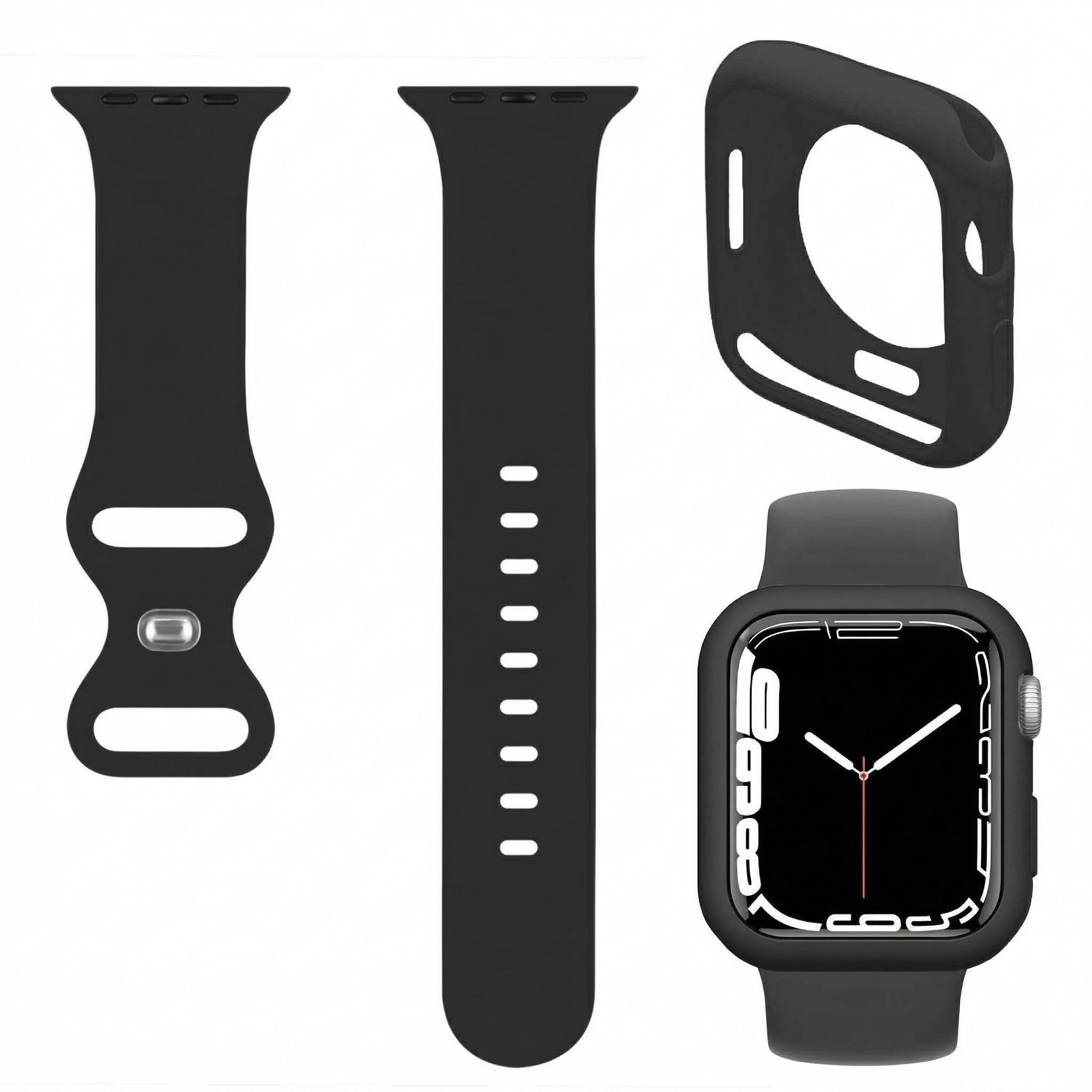Raamax Soft Silicone Bumper Case with Band Compatible with Apple Watch 49mm 46mm 45mm 44mm 42mm 41mm 40mm 38mm, Open Screen Protector Cover and Sport