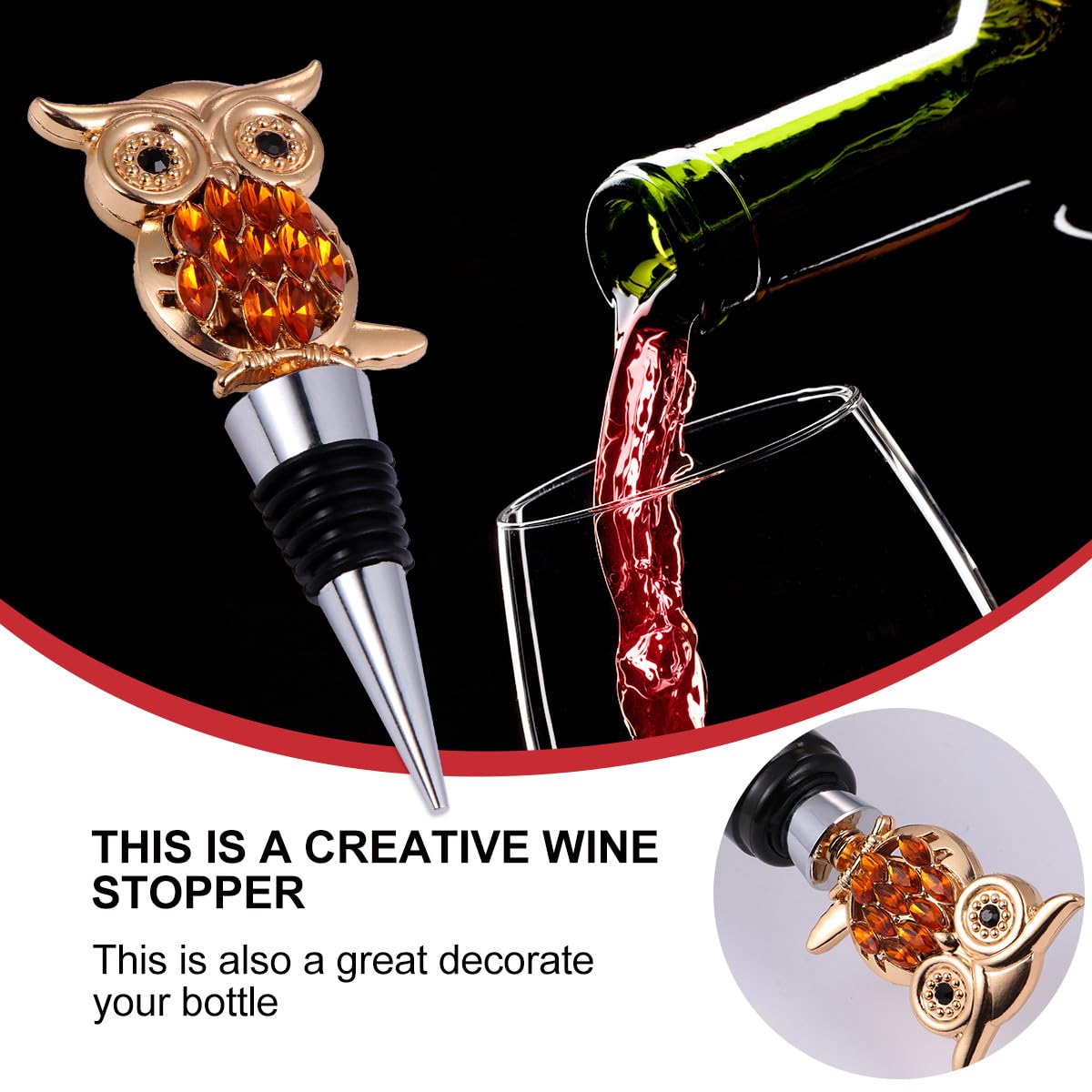 Bouchon à Vin en Alliage Métal Décoratif de Hibou Argenté, Résistant la Décoloration, pour Maison et Restaurant