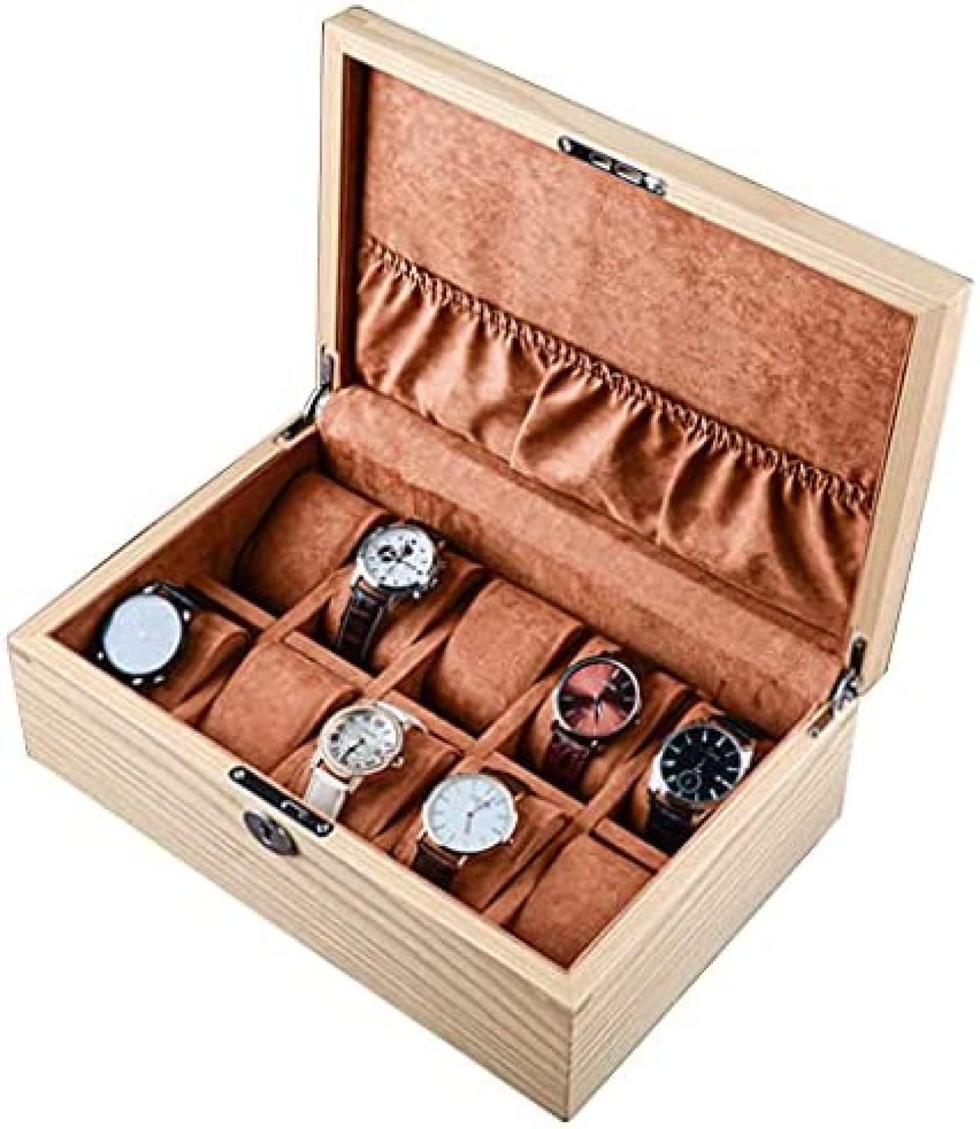 Caja De Reloj con 10 Ranuras, Caja De Almacenamiento De Reloj con Cerradura, Vitrina De Joyería De Madera Adecuada como Regalo para Coleccionistas De Relojes O Amigos,Blanco,32×21×10,5 Cm