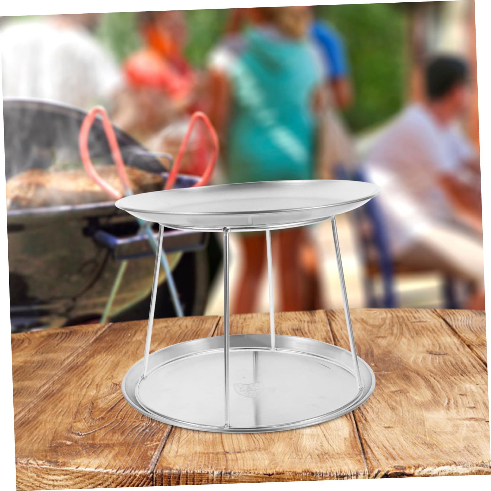3 Pezzi Portavassoi per Alimenti in Acciaio Inox 17-23 Cm, Portapiatti Doppio Strato per Frutti di Mare e Pizza, Porta Vassoio Multifunzionale da Tavolo per Ristorante e Cucina
