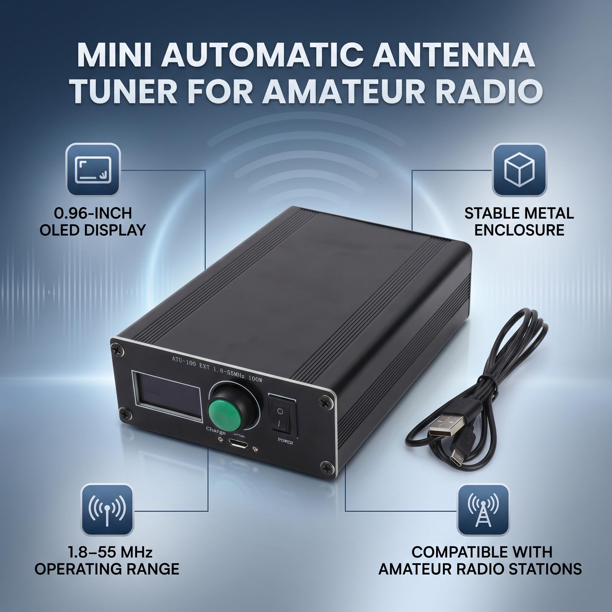 Mini Sintonizzatore Automatico per Antenna ATU-100 LCD 0,96 con Alloggiamento per Utensili Elettrici