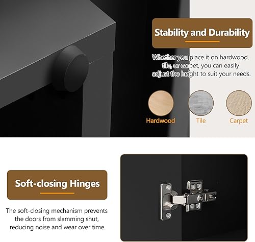 Miniatura 4 de Aparador de almacenamiento amplio de 60 pulgadas con 4 puertas onduladas con estantes ajustables, mesa consola de madera de acacia retro con asas de