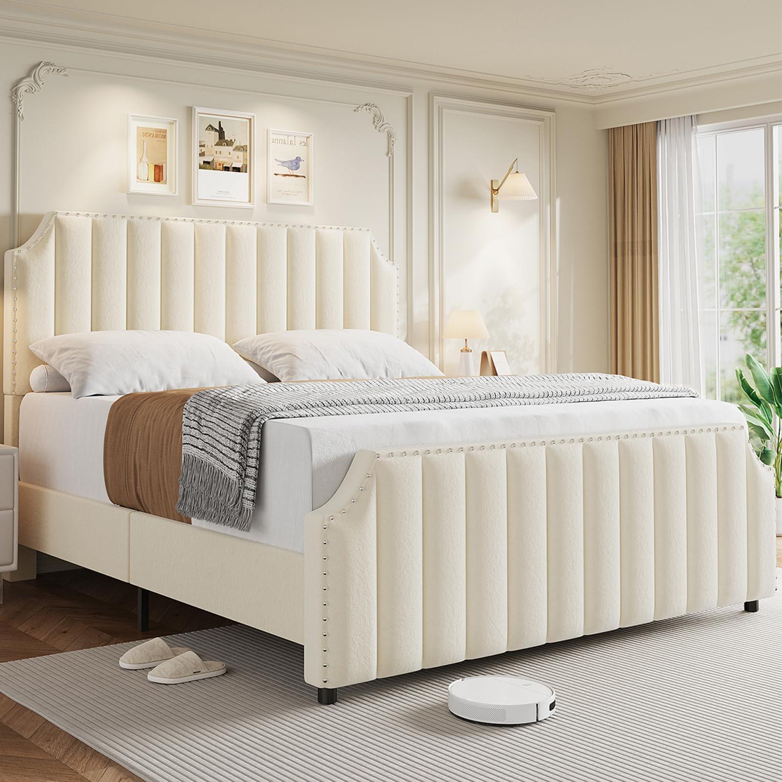 coucheta Velvet Upholstered Bed Frame with Tall Headboard &amp; Footboard