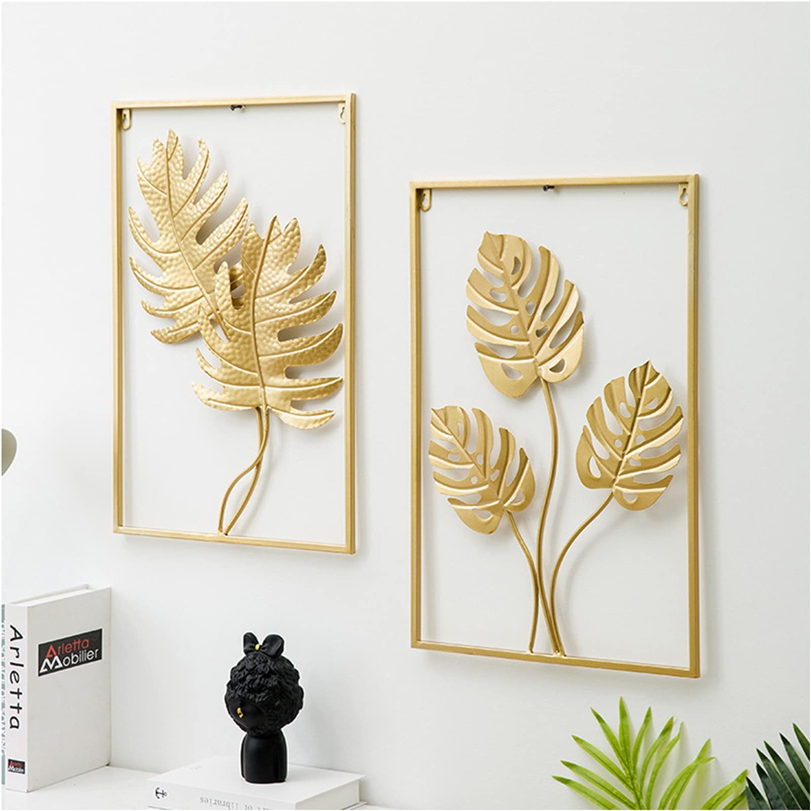 JOZZY Decoración de Pared,3 uds Forma de Hoja Creativa 3D Escultura Colgante de Pared decoración de Pared, Regalo de Adorno de Pared en Relieve Decorativo único