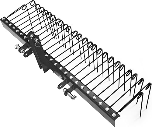Miniatura 2 de GAOMON Rastrillo de paja de pino de 60 pulgadas, 26 dientes de resorte helicoidal, acero recubierto de polvo duradero, rastrillo detrás del paisaje,