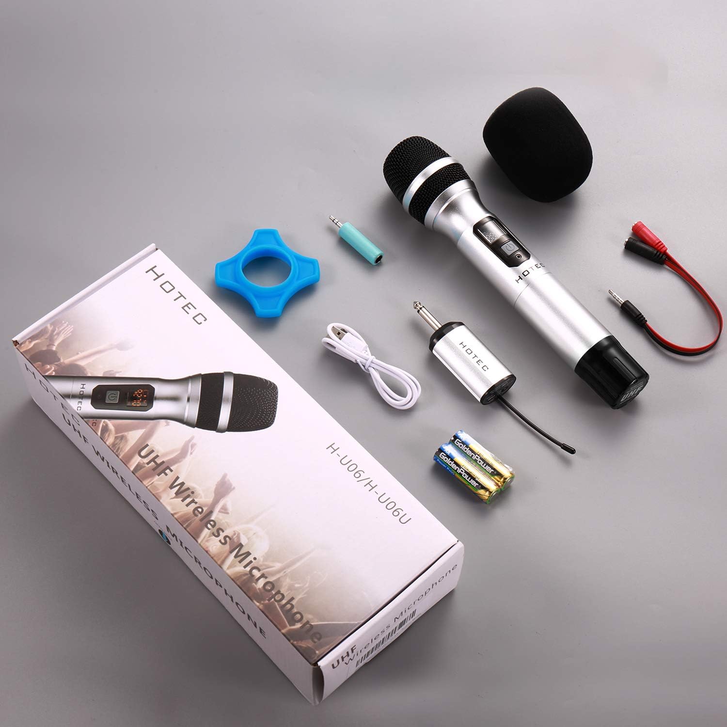 HOTEC 25 Channel UHF Handheld Wireless Microphone with Mini Portable Receiver 1/4" Output, for Church/Home/Karaoke/Business Meeting