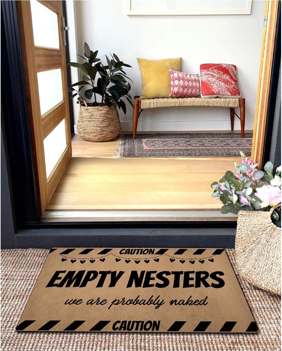 MELODADDY Funny Welcome Doormat Front Porch Decor Rugs with Rubber Back 30"(L) x 18"(W) Doormat for Entrance Monogram Mats for Front Door Decor (Empty Nesters We are Probably Naked Caution)
