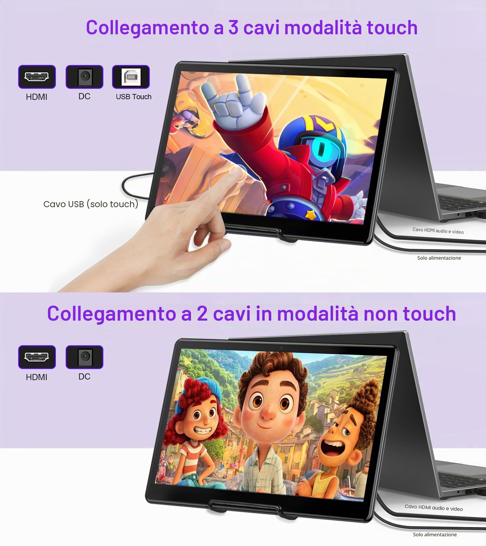 Monitor Touchscreen Portatile da 15,6 Pollici, Display FHD 1920×1080 IPS con HDMI, VGA, DVI, Supporto VESA, Monitor Touch Compatibile con Laptop, Smartphone, PC, PS5/4