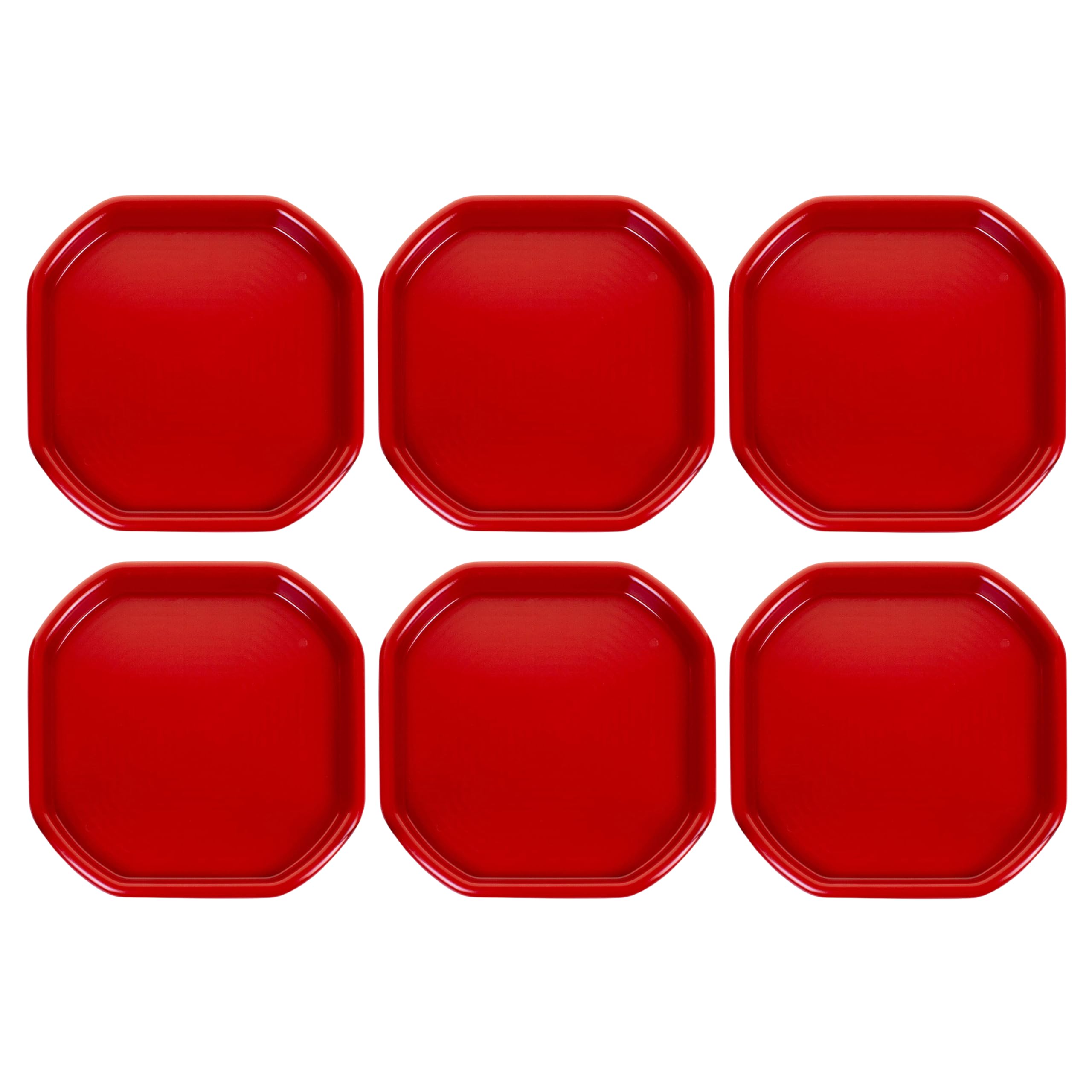 Set Of 6 x 70CM Octagonal Heavy Duty Plant Saucers Tray – Large Garden Potting Tray & Plastic Mixing Tray For Soil, Indoor Outdoor Plants & Gardening Use, Made In UK - (Red)