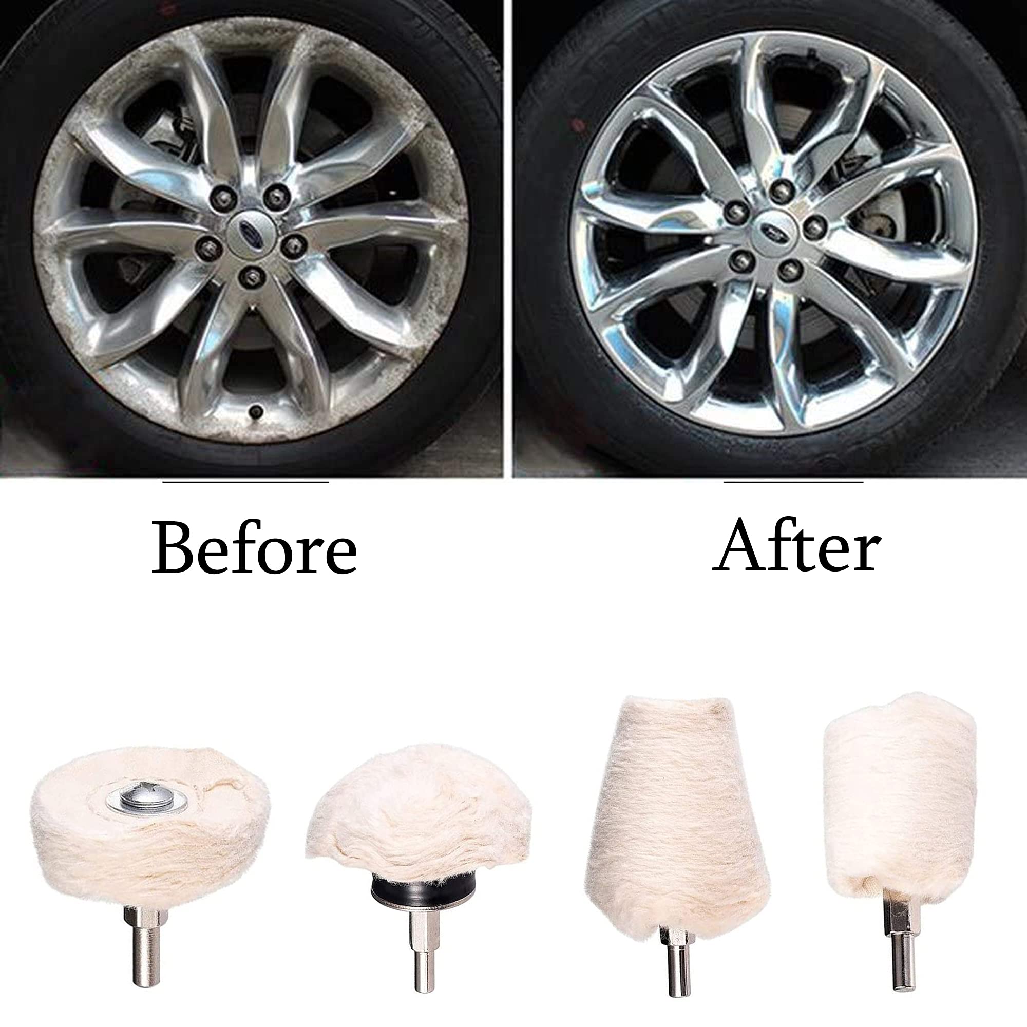 Kit De Polissage Pour Outils Rotatifs - 15 Tampons Coton Et Laine - Tige 6 Mm - Pour Voiture, Métal, Bois - Polissage Sans Rayures