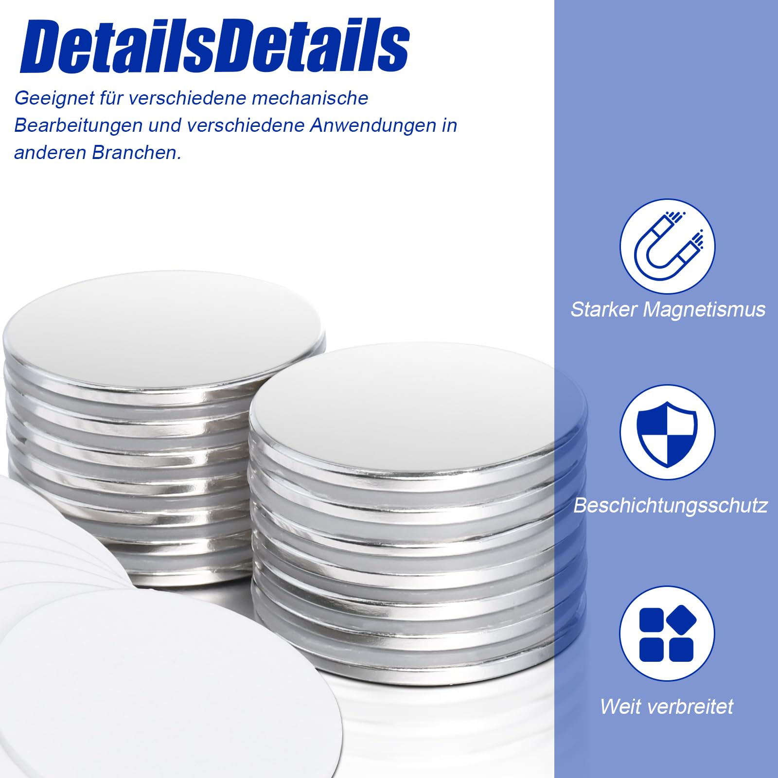Imanes de Neodimio Fuertes 30 x 2 mm, Autoadhesivos, Extra Fuertes, para Pizarra Blanca, Pequeños y Redondos, Cocina, Oficina
