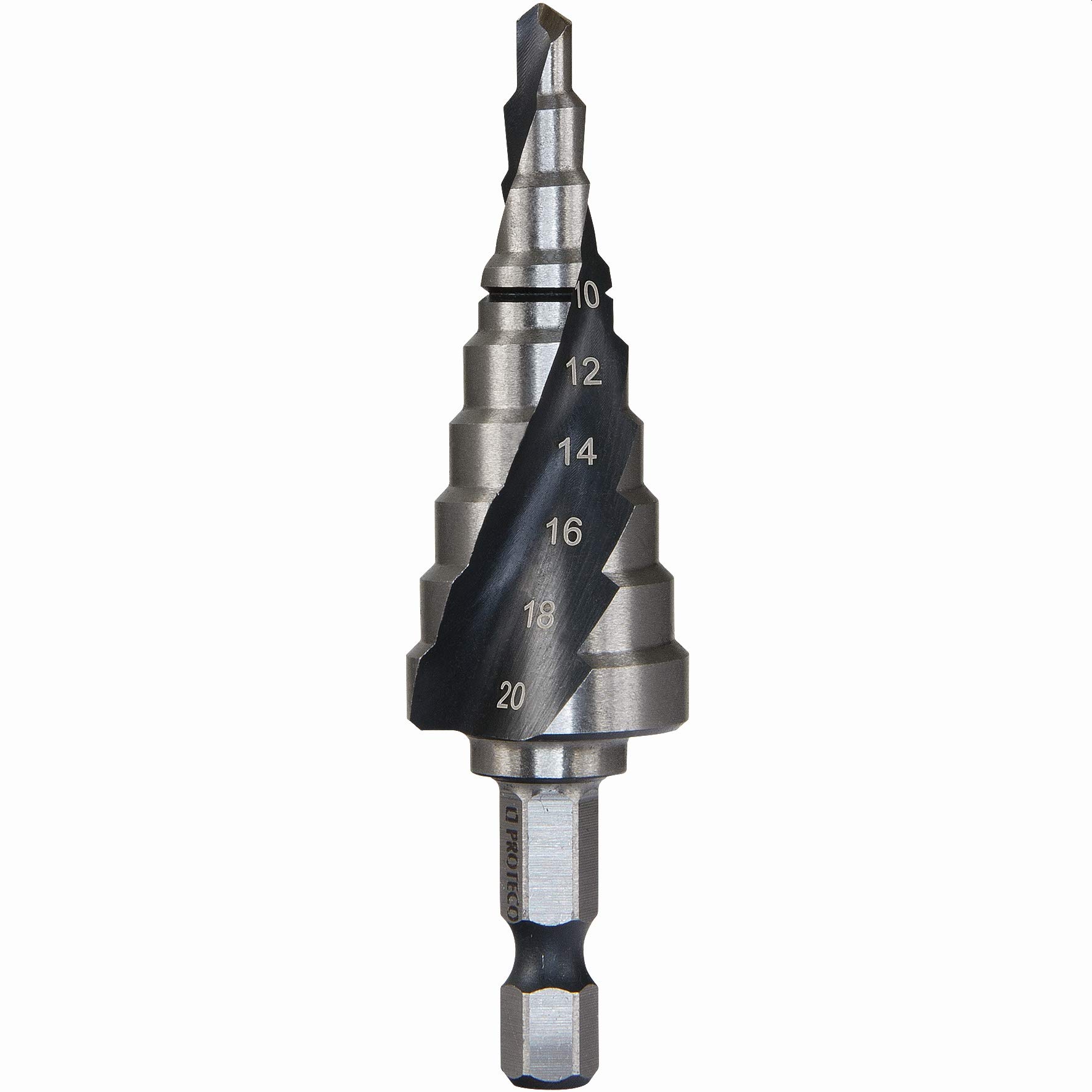Proteco-Werkzeug® HSS Titan TIN TiALN Profi Stufenbohrer Konusbohrer Schälbohrer Metallbohrer Set 3-tlg. mit Schnellspannschaft für Bohrmaschinen