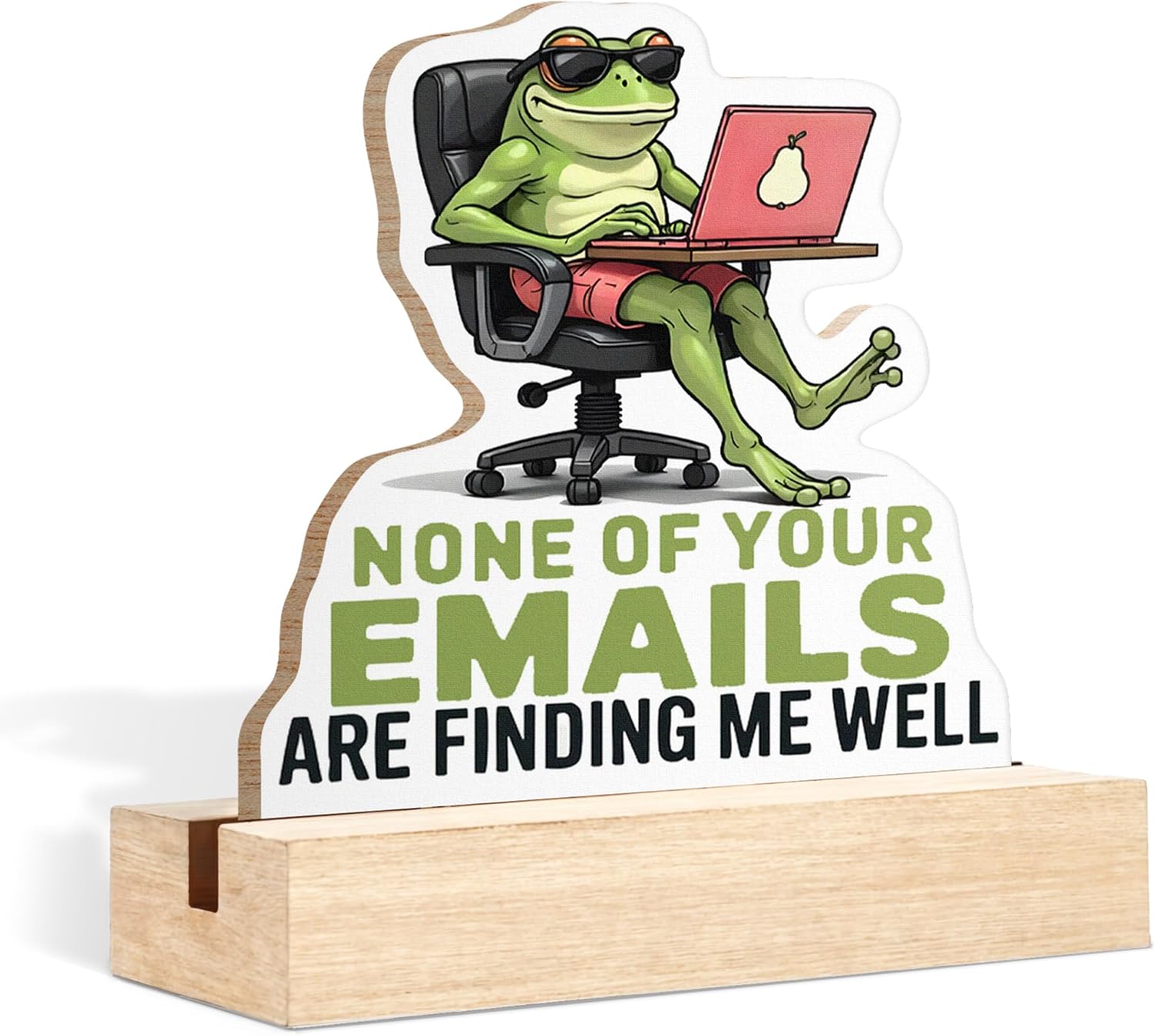 CTYNU Funny Frog Desk Decor Sign, None of Your Emails Are Finding Me Well Frog Shaped Wood Sign Plaque with Wooden Stand for Home Office Desk Decor,Fuuny Office Gift for Coworkers Friends