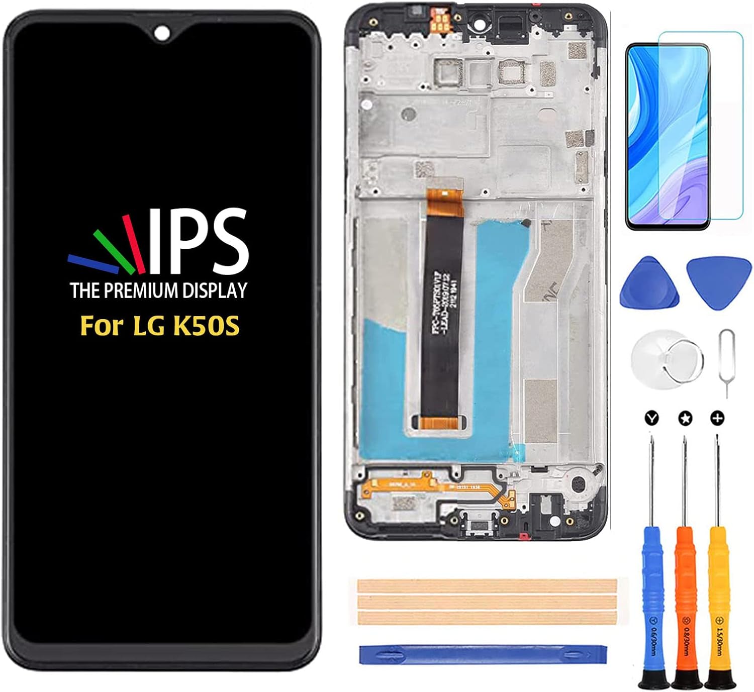 A-MIND for LG K50S LMX540HM LMX540BMW LMX540EMW 6.5inch Screen Replacement with Frame Touch Screen Digitizer LCD Display Full Assembly Repair Kits,with Free Screen Protector+Tools