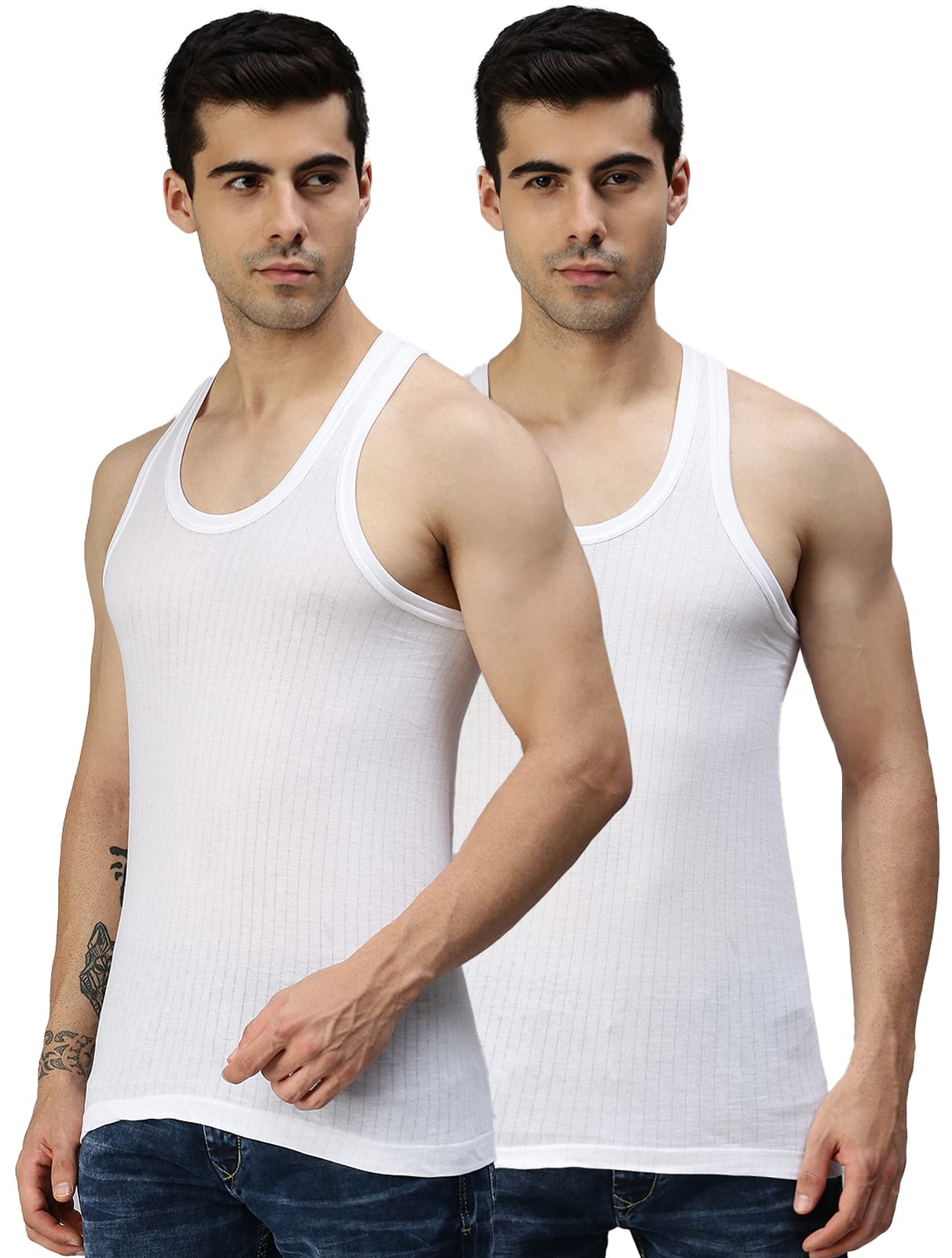 lux cozi Men's Pack of 2 White Sleeveless Cotton Vest-picture-49