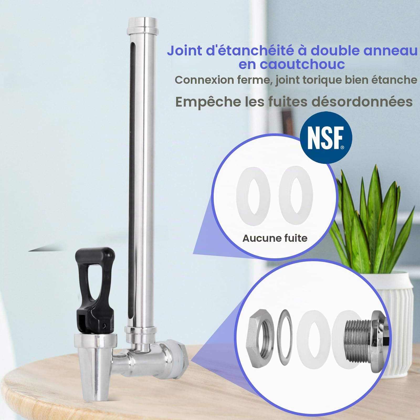 Robinet en verre de visée SUS304 en acier inoxydable de 17,8 cm compatible avec le filtre à eau par gravité Berkey de 3,8 l, et d'autres réservoirs de filtre Grivity avec boule flottante