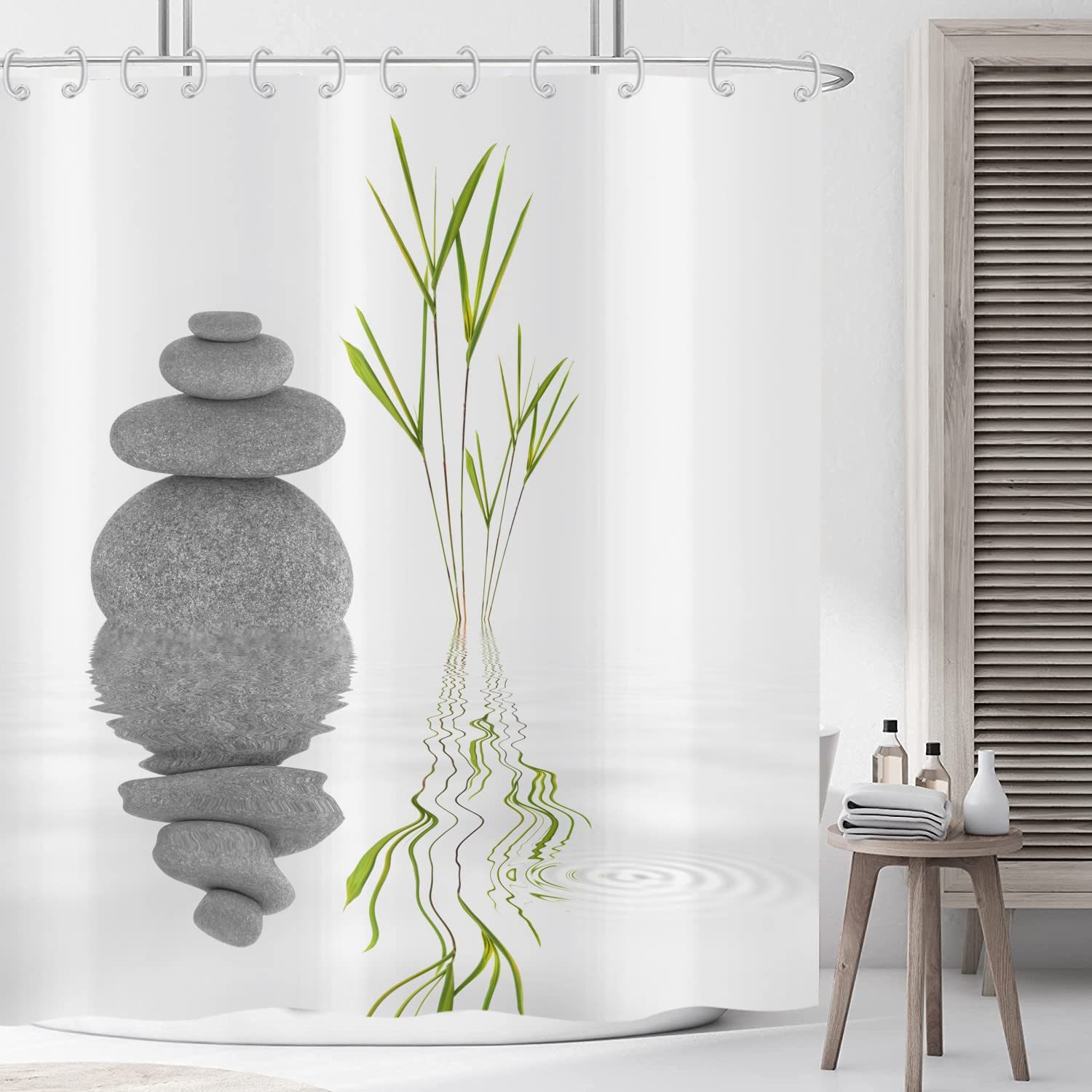 Cortina De Ducha Antimoho 120x180 Cm - Estampado Bambú 3D, Poliéster, Con Ganchos Incluidos