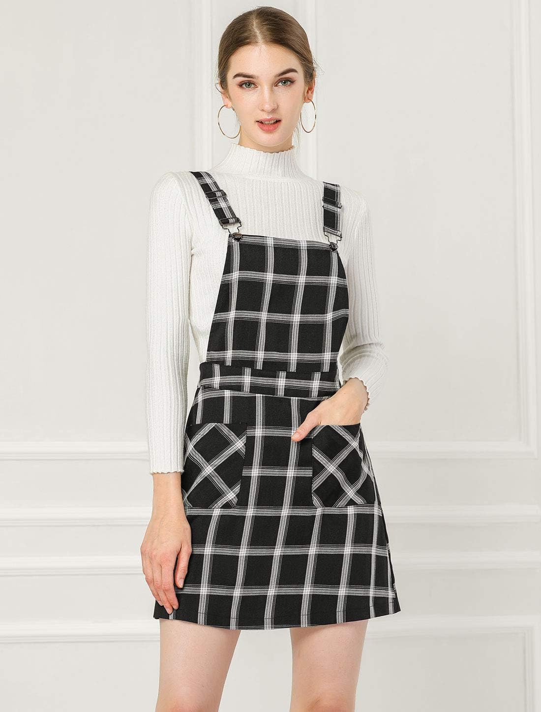 Allegra K Women's Plaid Overall Dress Suspender Short Pinafore Dress image 2