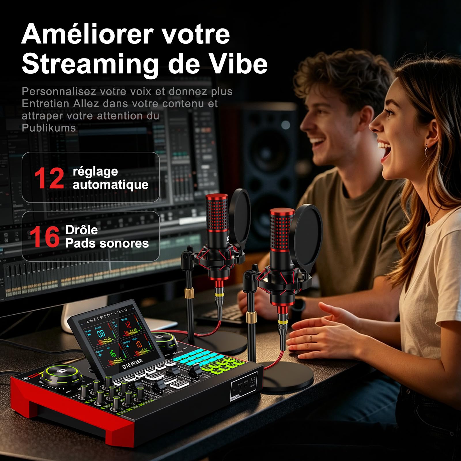 G10 Kit Podcast avec 2 Microphones, Interface Audio