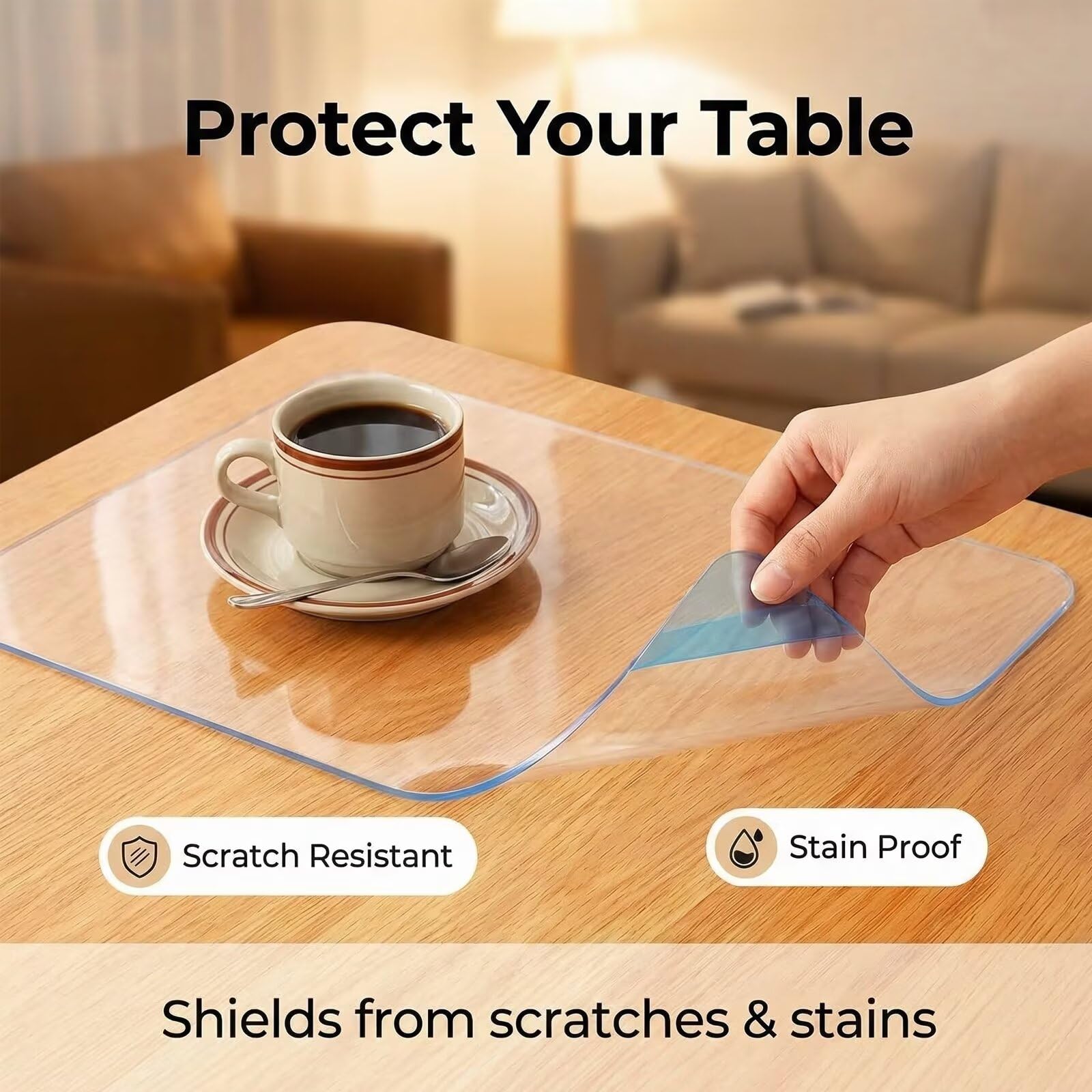Protection de table en PVC transparent, 55,9 x 147,3 cm, imperméable, antidérapant pour table basse, table de nuit, commode, résine thermique, tapis en plastique