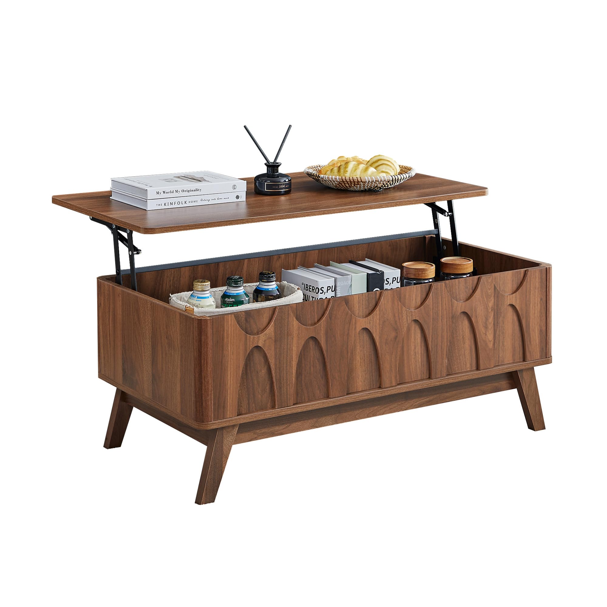Lift Top Coffee Table Mid Century Modern Coffee Table with Hidden Compartment and Storage Rectangular Center Table with