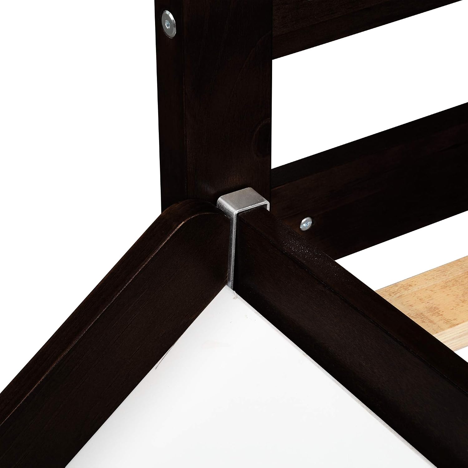 Detailed view of the connection point where the slide meets the bed frame, highlighting the secure fastening mechanism.