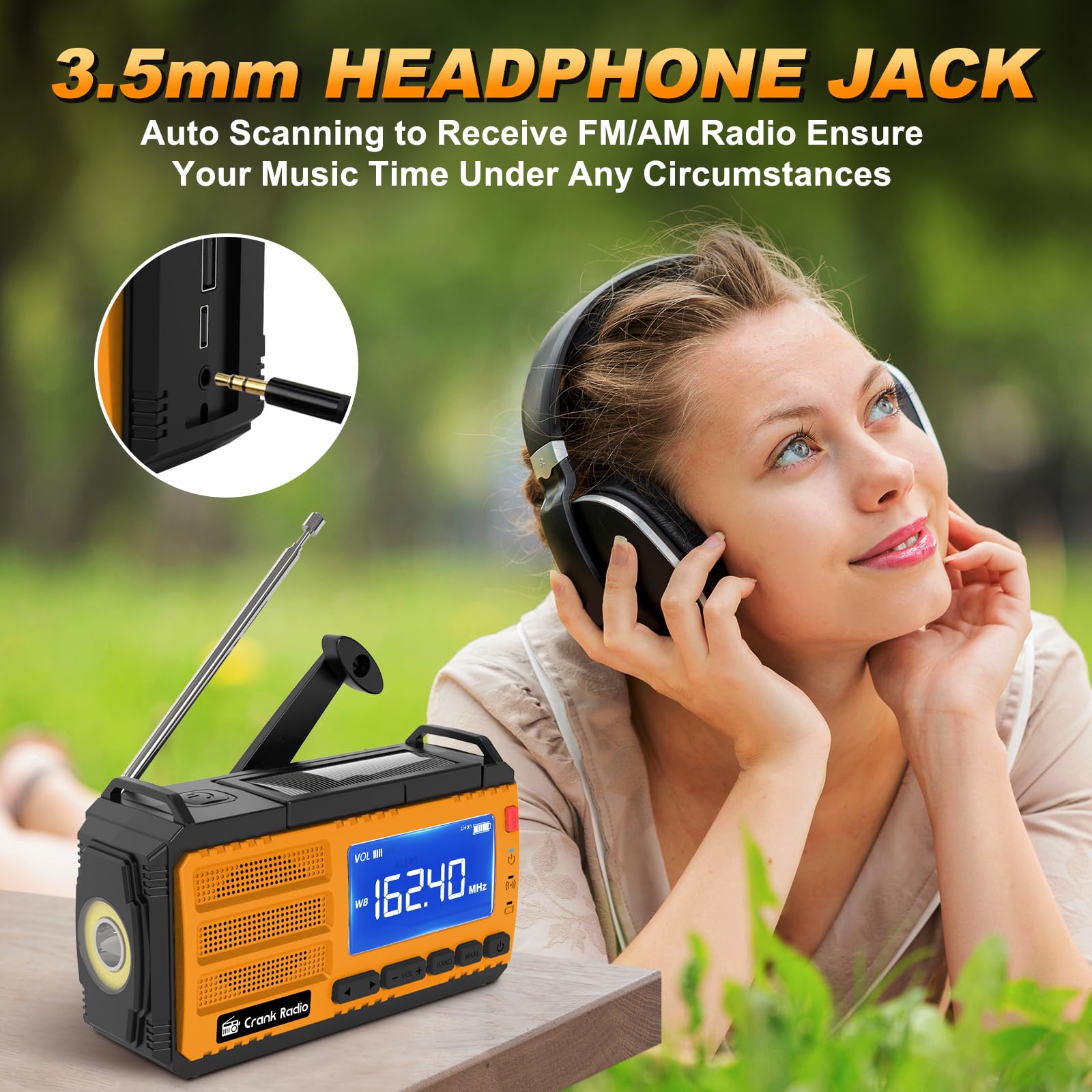 Hand Crank Emergency Radio 7400mWh (2000mAh) Solar Hand Crank Radio Built in 3 Charging Cables AM/FM/NOAA Weather Radio Battery Operated Hand Crank Charger for Emergency Supplies Survival Gear
