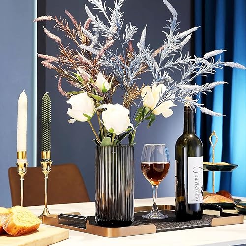 Miniatura 6 de Florero de cristal grueso, jarrón cilíndrico acanalado para mesa de comedor de granja, centros de mesa, decoración, estantería, mesa de comedor,