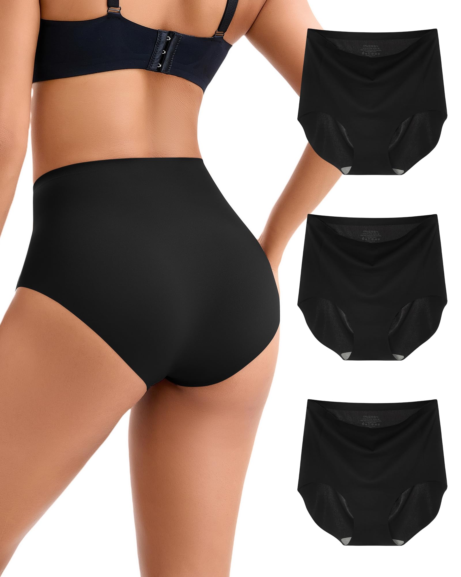 INNERSY Mutande Donna Senza Cuciture Vita Alta Slip Invisibili Microfibra Intimo Comodo Pacco da 3