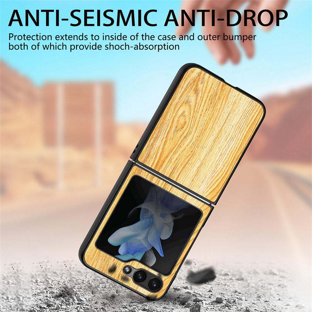Funda Plegable de Lujo para teléfono de Grano de Madera para Samsung Z Flip 5 5g Z Flip5 Carga inalámbrica Funda Protectora a Prueba de Golpes para Galaxy Z Flip 5, Bah, para Samsung Z Flip 5